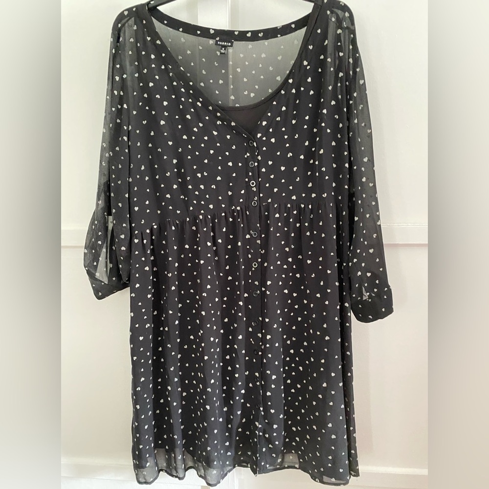Torrid dress in heart print. Has an internal camisole.